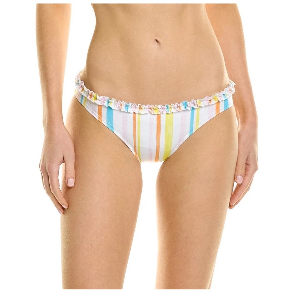 Solid & Striped The Daphne Ruffle Bottoms Bikini Womens White XS Colorful Cheeky